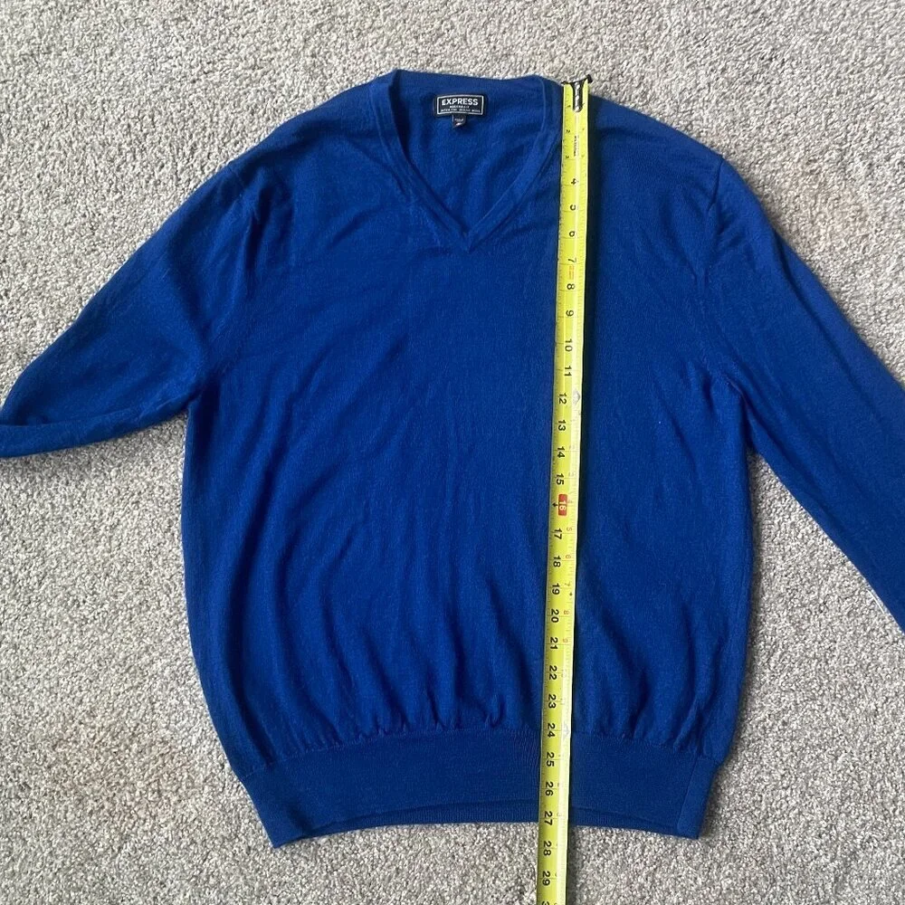 Express Modern Fit Extra Fine Merino Wool V Neck Knit Sweater Royal Blue - Picture 8 of 9